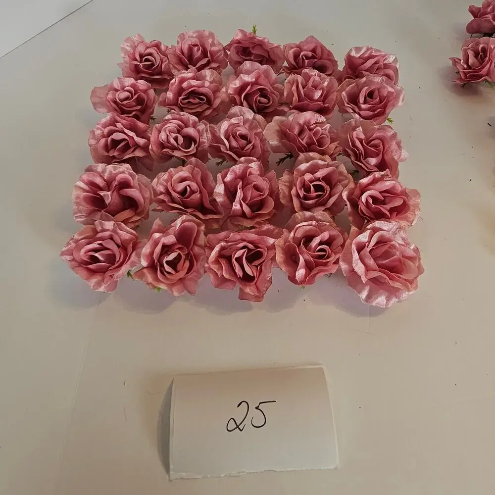 25 Pink Satin Rose Heads Stemless Wedding Floral Craft DIY 2.5in Flowers